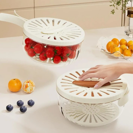 2in1 Vegetable Dryer, Quick Drain, Storage Box, with Handle, Cream