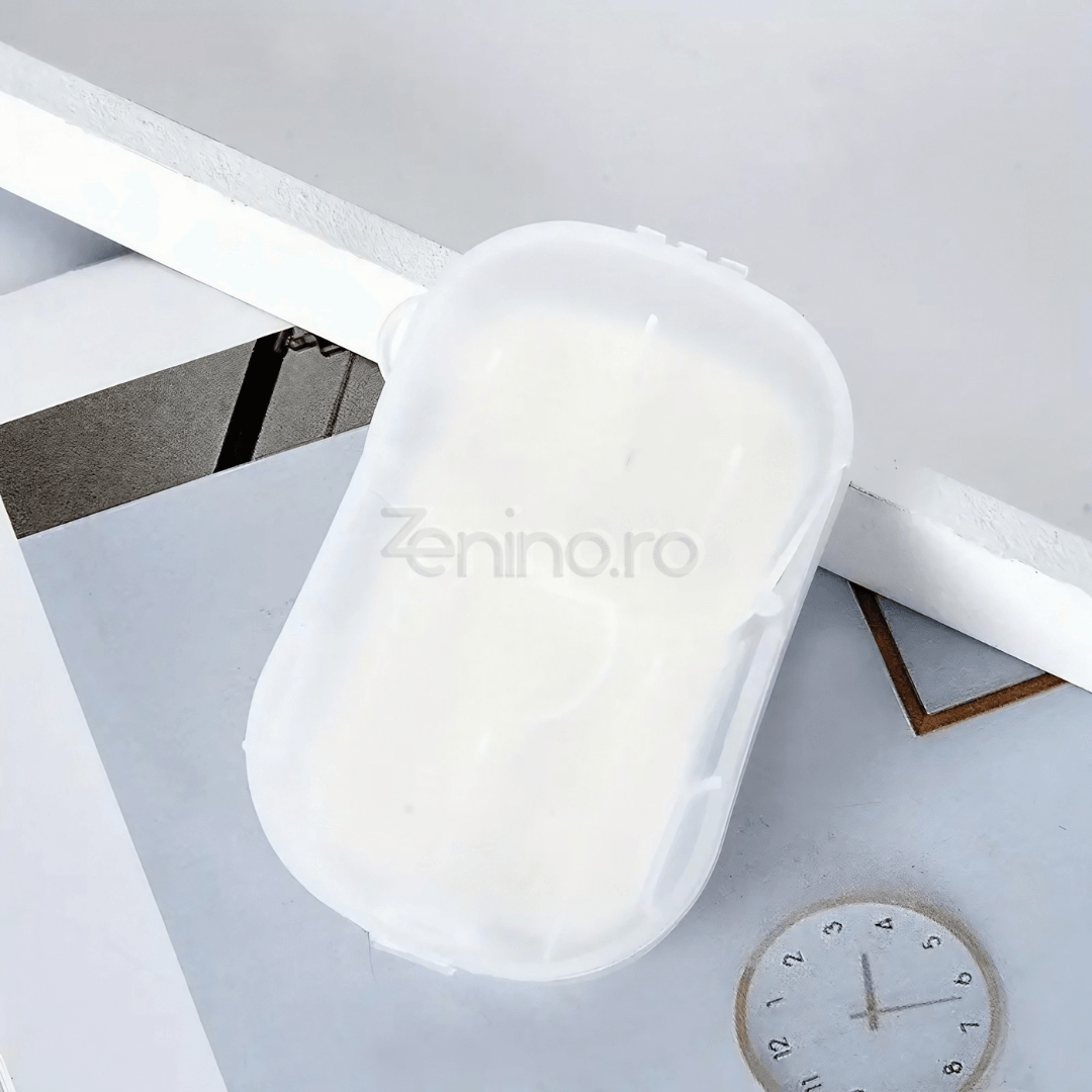 Set of 20 Soap Sheets, Mini Box Included, Single Use, Perfect for Travel, Biodegradable, Compact Size, 7x4.6cm
