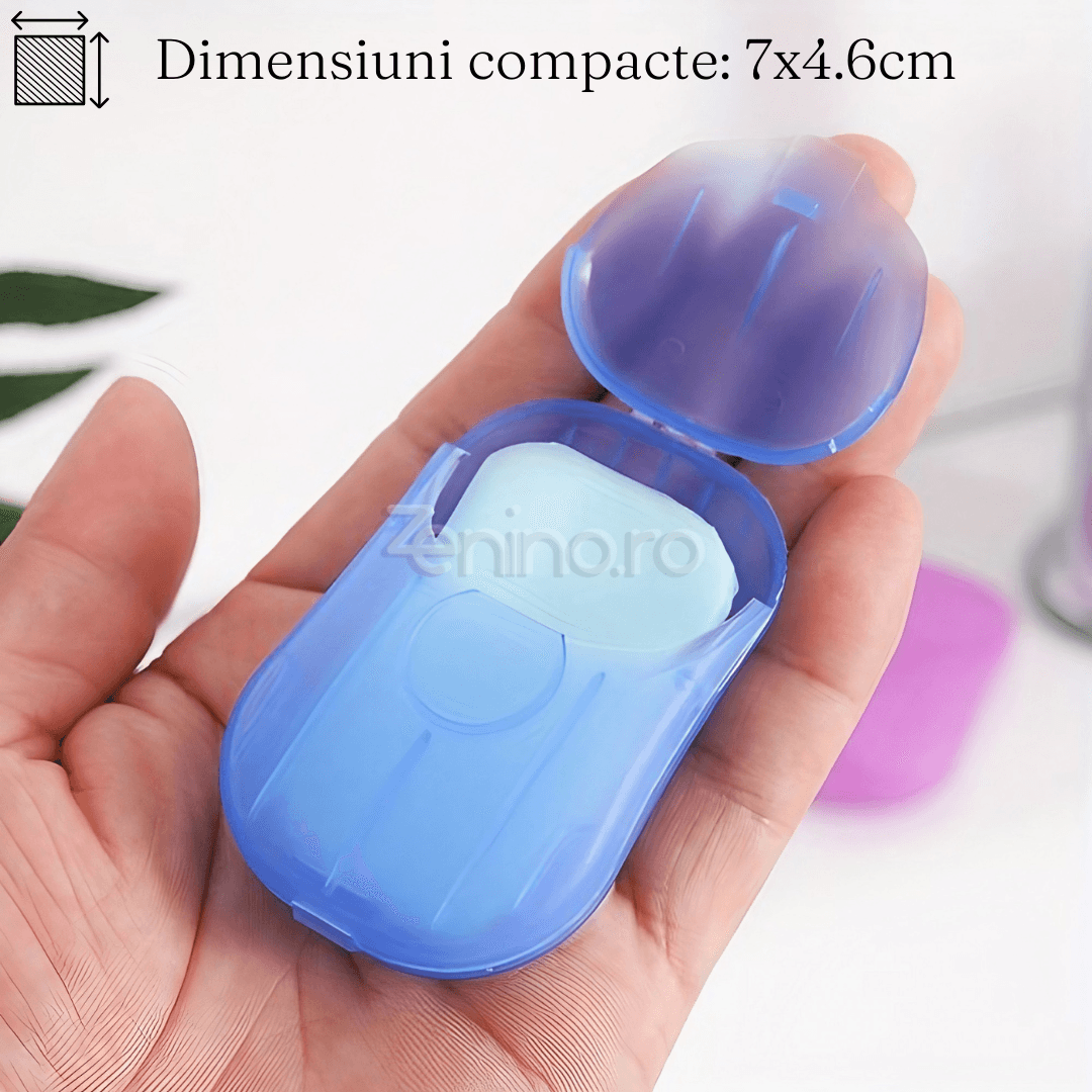 Set of 20 Soap Sheets, Mini Box Included, Single Use, Perfect for Travel, Biodegradable, Compact Size, 7x4.6cm