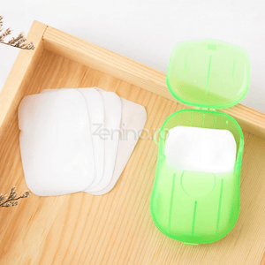 Set of 20 Soap Sheets, Mini Box Included, Single Use, Perfect for Travel, Biodegradable, Compact Size, 7x4.6cm