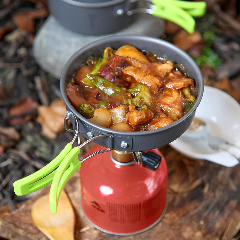 Zenino Camping Cooking Set - 9 Pieces, Non-Stick Surface, Pot, Pan, Accessories Included, Portable, Anodized Aluminum, Gray