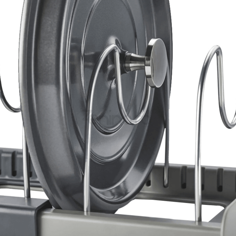 Kitchen Organization Rack, 6 Slots, for Lids, Pans, Adjustable Configuration, Easy to Clean, Gray