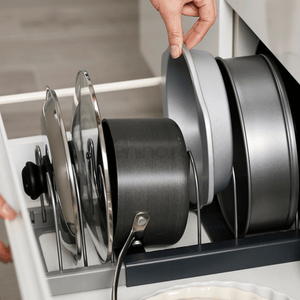 Kitchen Organization Rack, 6 Slots, for Lids, Pans, Adjustable Configuration, Easy to Clean, Gray