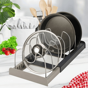 Kitchen Organization Rack, 6 Slots, for Lids, Pans, Adjustable Configuration, Easy to Clean, Gray