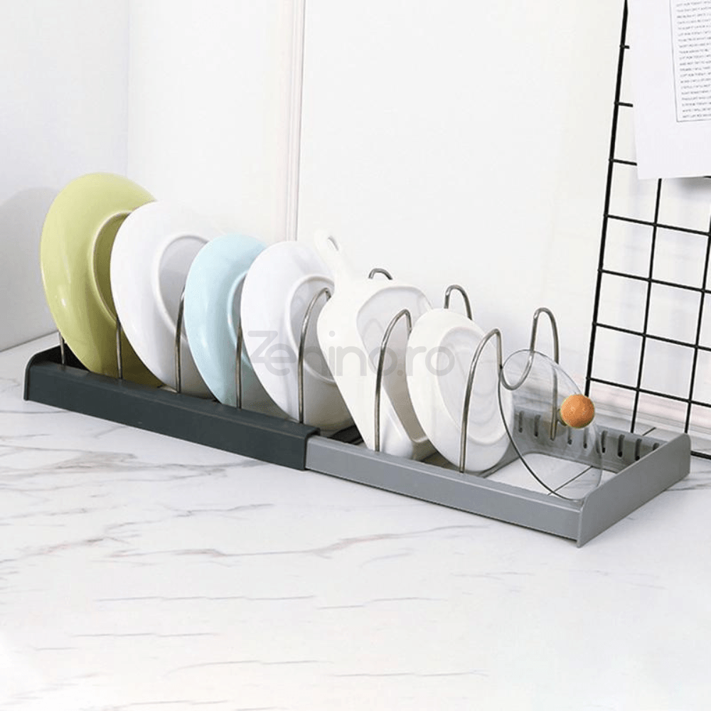 Kitchen Organization Rack, 6 Slots, for Lids, Pans, Adjustable Configuration, Easy to Clean, Gray