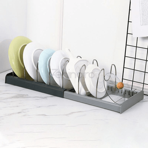 Kitchen Organization Rack, 6 Slots, for Lids, Pans, Adjustable Configuration, Easy to Clean, Gray