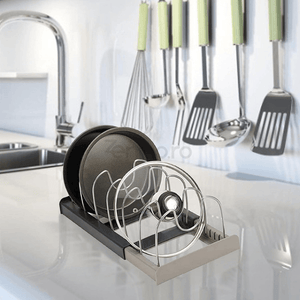 Kitchen Organization Rack, 6 Slots, for Lids, Pans, Adjustable Configuration, Easy to Clean, Gray