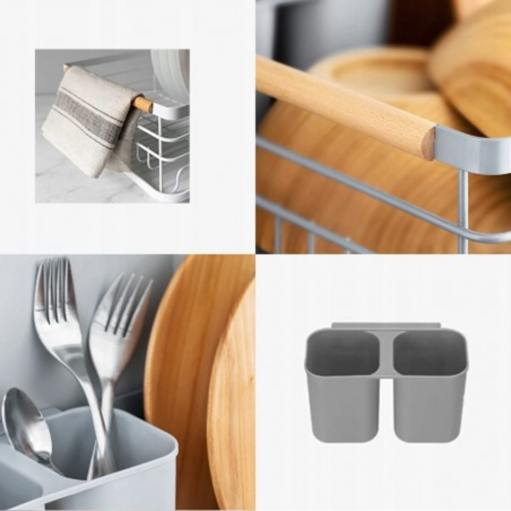 Stainless Steel Dish Dryer, Cutlery Holder, Draining Tray, 43x30.5x14cm