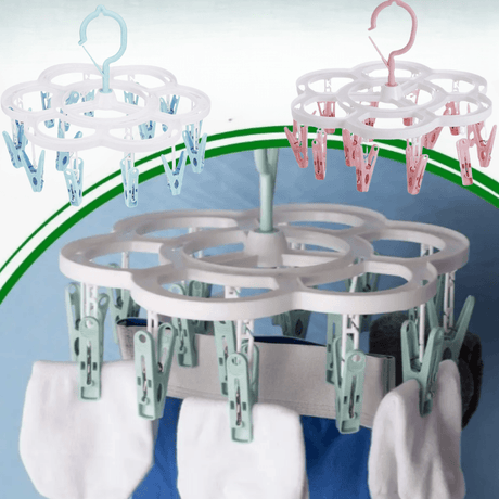 Clothes Dryer, with 16 Hooks, for Socks, Baby Clothes, 360 Rotation, with Hangers, Pink, Blue, Green