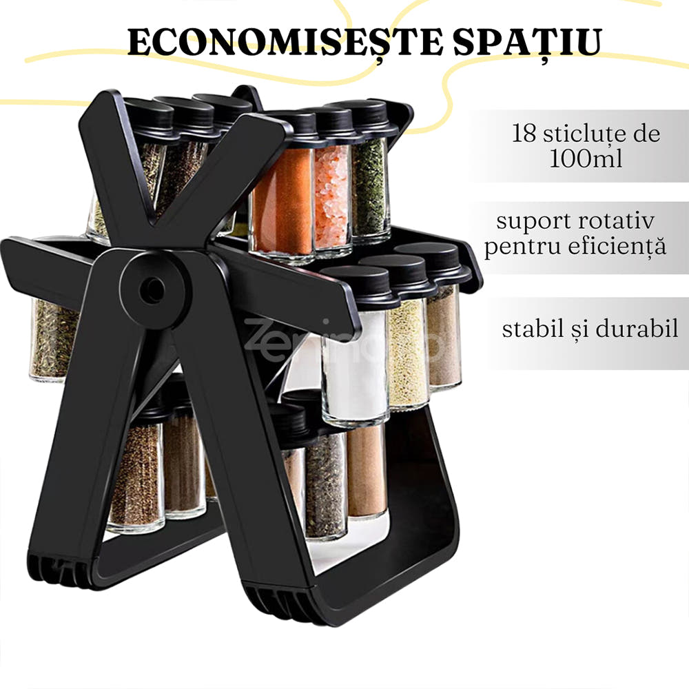 Rotating Spice Rack, 18 100ml Bottles, Easy to Assemble, Black