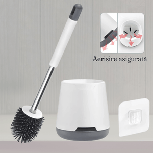 Perie WC Hygiene, Peri moi din Silicon, Design compact, Igienic, Fixare pe Perete, 43 cm, Alb/Gri
