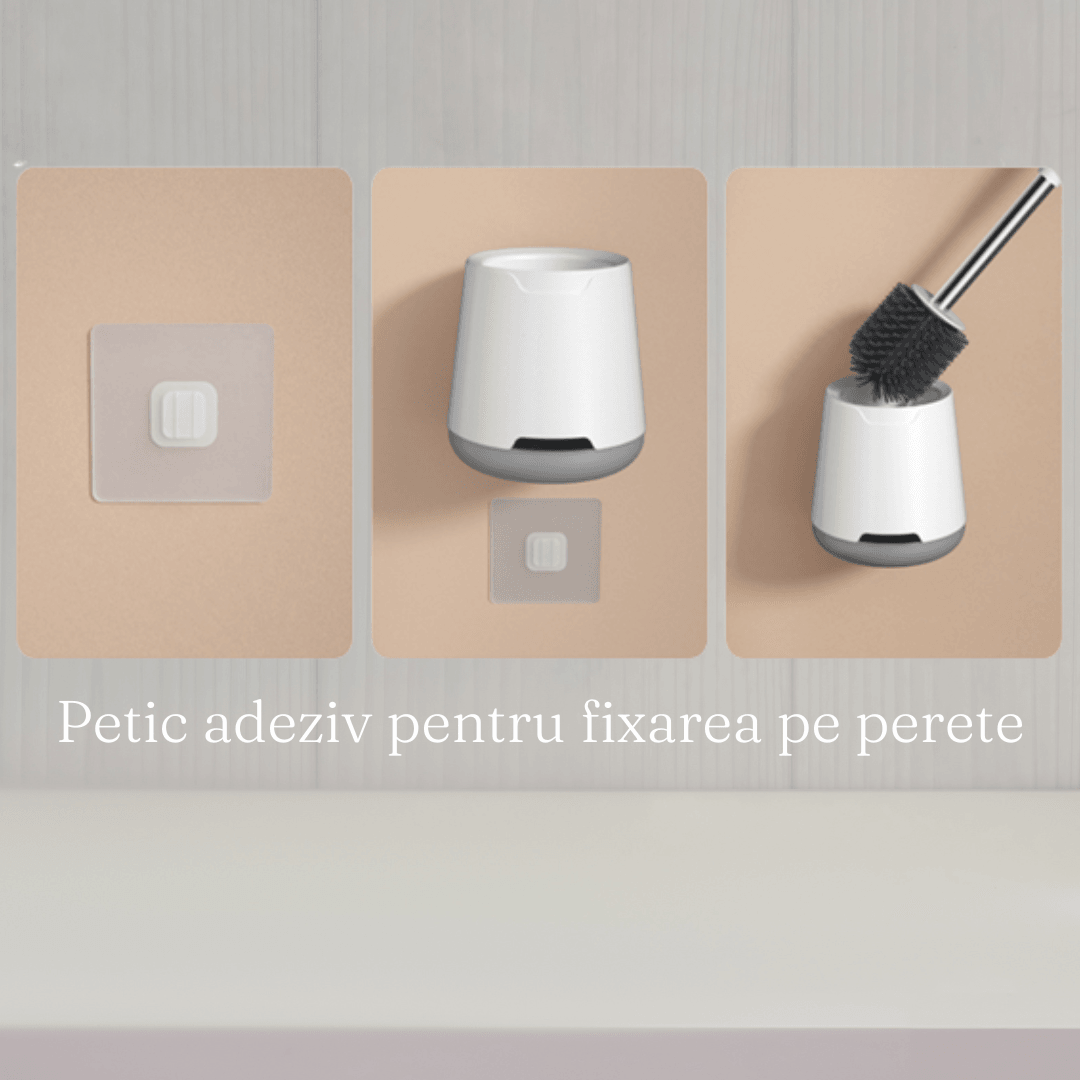 Perie WC Hygiene, Peri moi din Silicon, Design compact, Igienic, Fixare pe Perete, 43 cm, Alb/Gri