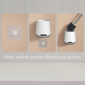Perie WC Hygiene, Peri moi din Silicon, Design compact, Igienic, Fixare pe Perete, 43 cm, Alb/Gri