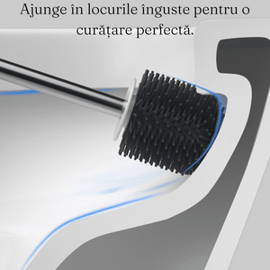 Perie WC Hygiene, Peri moi din Silicon, Design compact, Igienic, Fixare pe Perete, 43 cm, Alb/Gri