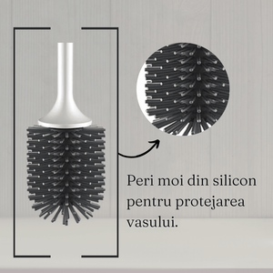 Perie WC Hygiene, Peri moi din Silicon, Design compact, Igienic, Fixare pe Perete, 43 cm, Alb/Gri
