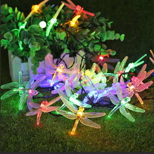 Solar Panel String, 30 LED, Dragonfly Shape, IP65, Ground Mount, 7 Hours Lighting, Length 6.5m, Multicolor