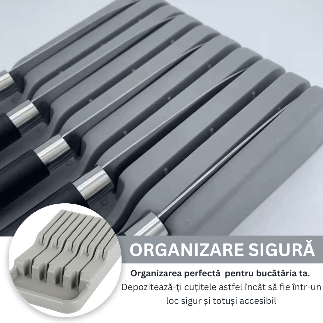 Drawer Knife Organizer, 9 Compartments, Non-Slip Feet, Plastic, 17.5cm x 30cm, Grey