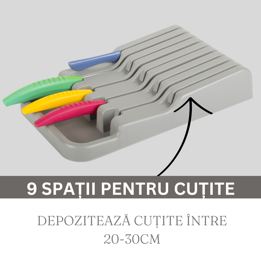 Drawer Knife Organizer, 9 Compartments, Non-Slip Feet, Plastic, 17.5cm x 30cm, Grey