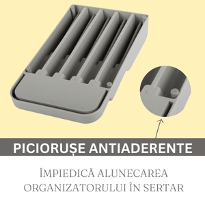 Drawer Knife Organizer, 9 Compartments, Non-Slip Feet, Plastic, 17.5cm x 30cm, Grey