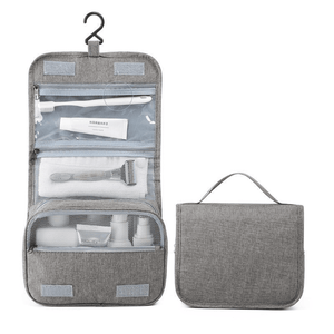 Cosmetic Bag, for Travel, 3 Compartments, Waterproof, Hangers, Textile Material, Gray