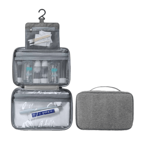 Cosmetic Bag, for Travel, 3 Compartments, Waterproof, Hangers, Textile Material, Gray