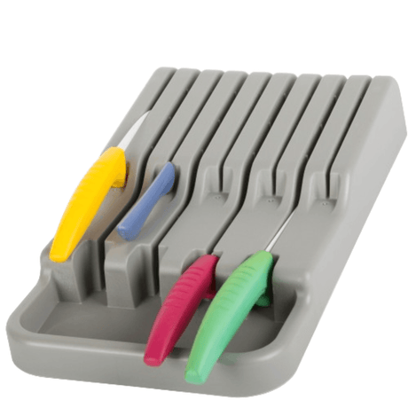 Drawer Knife Organizer, 9 Compartments, Non-Slip Feet, Plastic, 17.5cm x 30cm, Grey