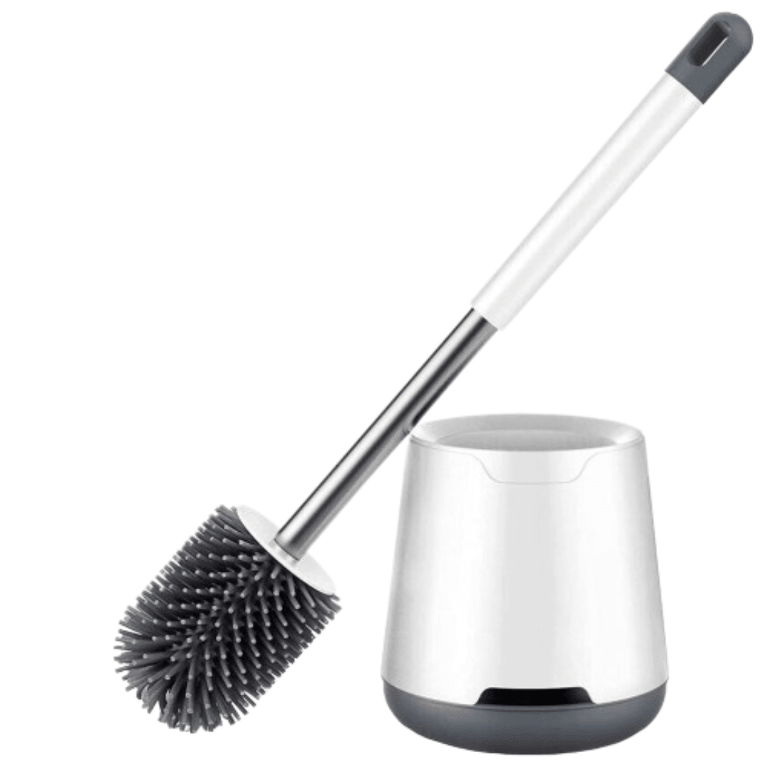 Perie WC Hygiene, Peri moi din Silicon, Design compact, Igienic, Fixare pe Perete, 43 cm, Alb/Gri