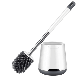 Perie WC Hygiene, Peri moi din Silicon, Design compact, Igienic, Fixare pe Perete, 43 cm, Alb/Gri