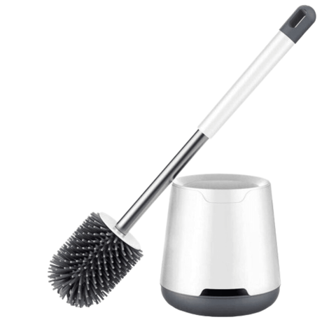 Perie WC Hygiene, Peri moi din Silicon, Design compact, Igienic, Fixare pe Perete, 43 cm, Alb/Gri