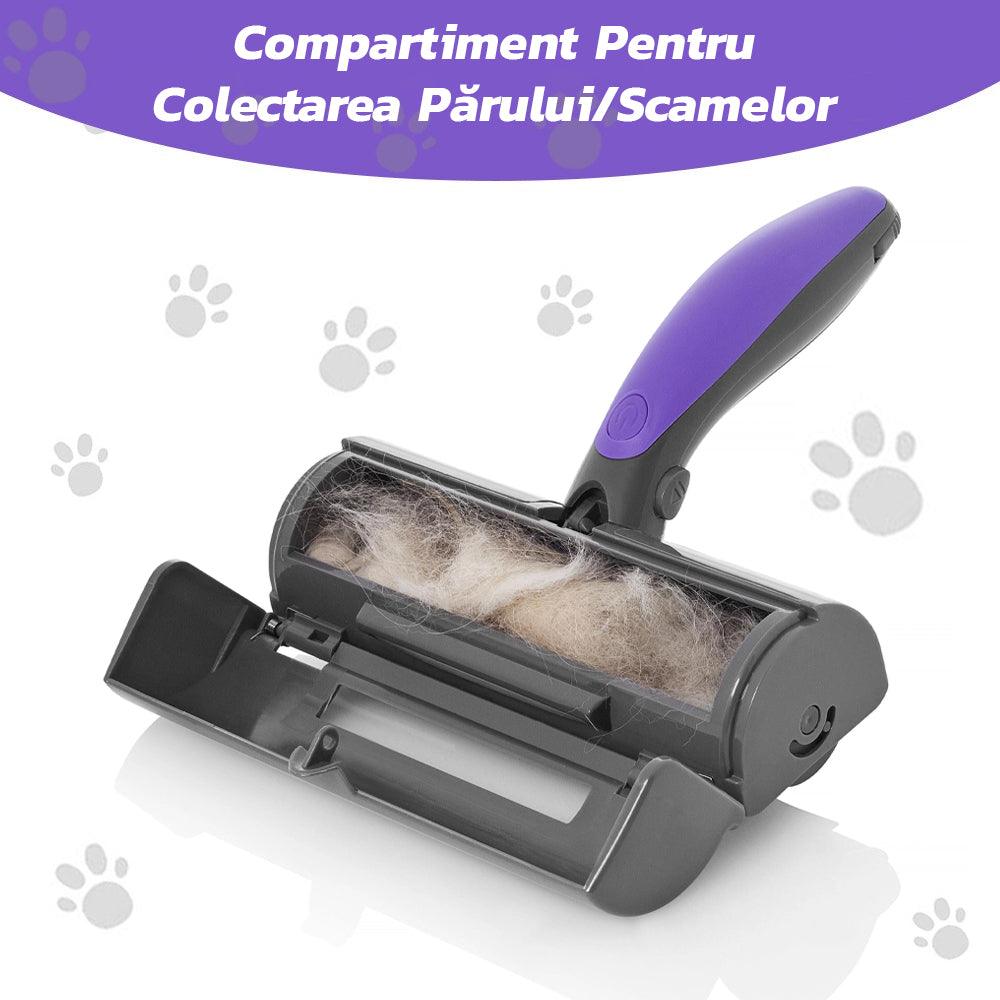 Perie cu Micro-Vibratii, LED, Tehnologie Microsonica, Indeparteaza Parul Animalelor si Scamele, Reutilizabila, Mov