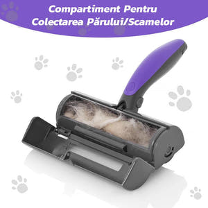 Perie cu Micro-Vibratii, LED, Tehnologie Microsonica, Indeparteaza Parul Animalelor si Scamele, Reutilizabila, Mov