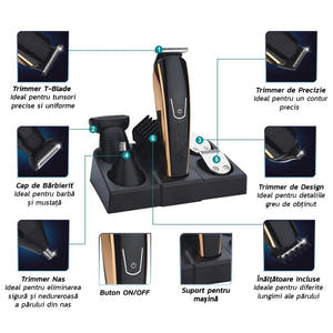 8in1 Hair Clipper, Trimmer, Razor, Accessories, Interchangeable Heads, Battery, Black/Gold 