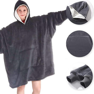Zenino Hoodie Blanket, 2 In 1, Hood and Sleeves, Front Pocket, Warm, Padded, XXL, Universal 