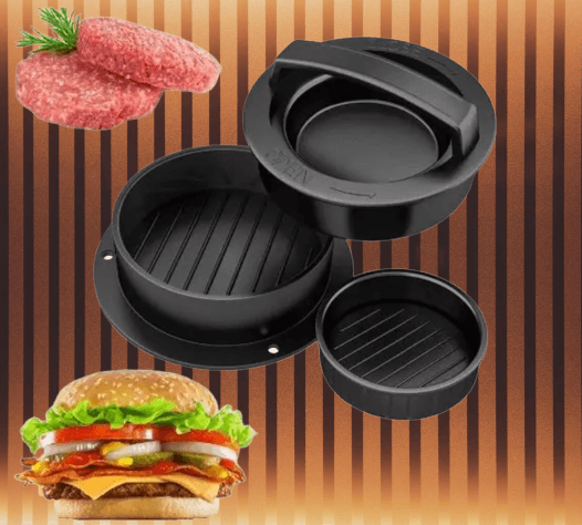 3in1 Hamburger Press, Non-Stick, Easy to Clean, Simple to Use, Diameter 16.5 cm, Black