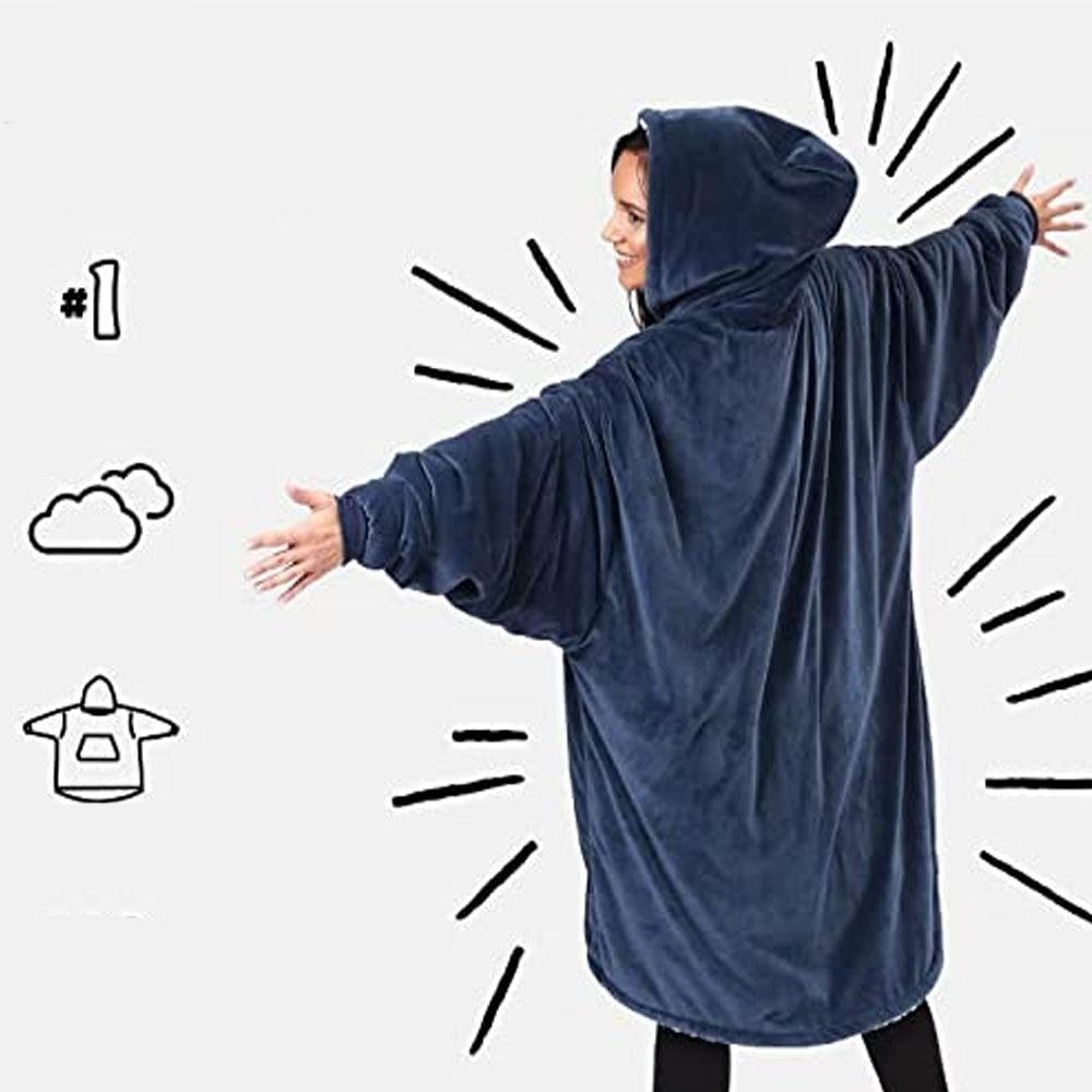 Zenino Hoodie Blanket, 2 In 1, Hood and Sleeves, Front Pocket, Warm, Padded, XXL, Universal 