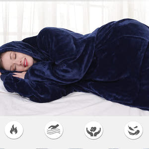 Zenino Hoodie Blanket, 2 In 1, Hood and Sleeves, Front Pocket, Warm, Padded, XXL, Universal 