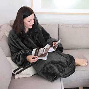 Zenino Hoodie Blanket, 2 In 1, Hood and Sleeves, Front Pocket, Warm, Padded, XXL, Universal 