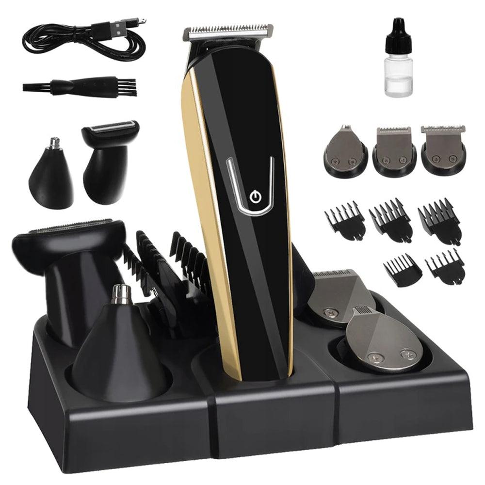 8in1 Hair Clipper, Trimmer, Razor, Accessories, Interchangeable Heads, Battery, Black/Gold 