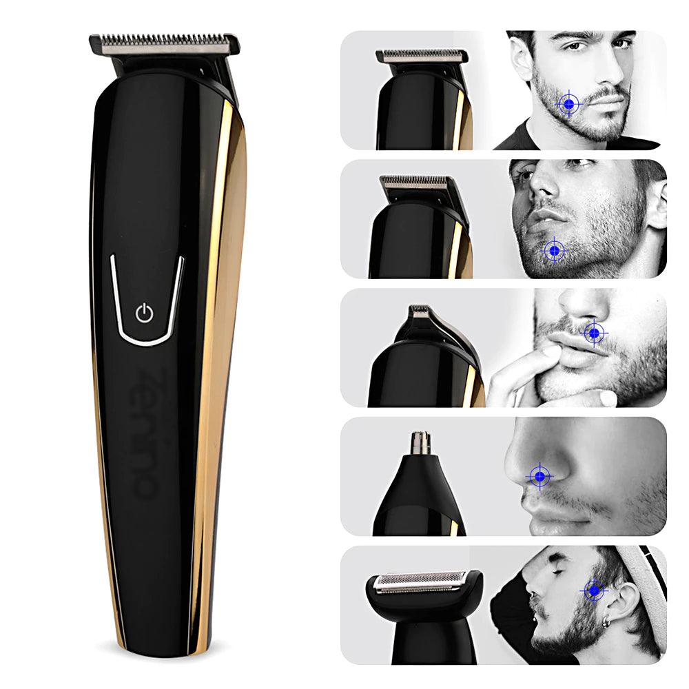 8in1 Hair Clipper, Trimmer, Razor, Accessories, Interchangeable Heads, Battery, Black/Gold 