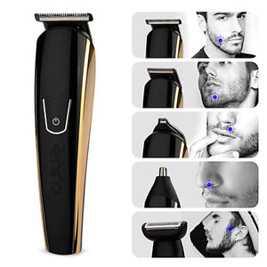 8in1 Hair Clipper, Trimmer, Razor, Accessories, Interchangeable Heads, Battery, Black/Gold 